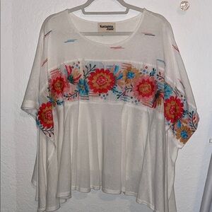 Savanna Jane Ivory Blouse with Multicolor Floral Embroidery